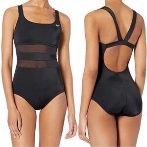 NIKE Solid Edge Mesh V-Back One Piece Bathing Suit Size XL